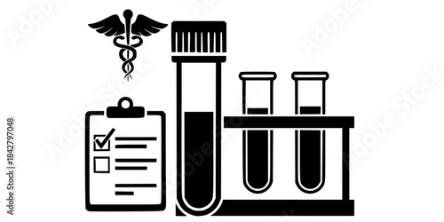 Blood Sample Vial Lab Testing Vector Silhouette