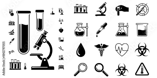 Blood Sample Vial Lab Testing Vector Silhouette