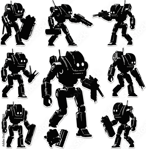 Sci-Fi Mech Robot Warrior Silhouette Set