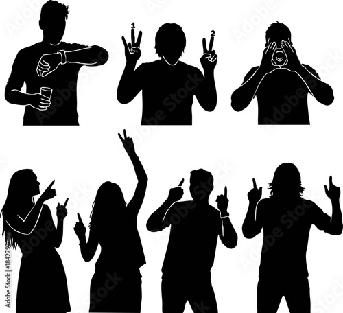People Gesturing and Pointing Silhouette Set