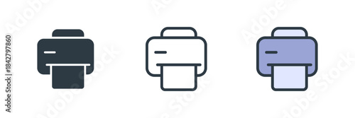 printer icon set vector illustration. line, glyph, color symbol isolated on white background