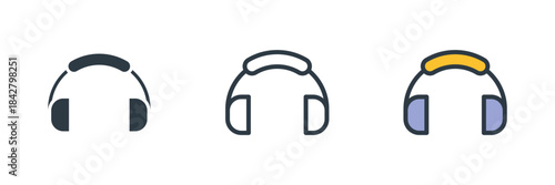 headphone icon set vector illustration. line, glyph, color symbol isolated on white background