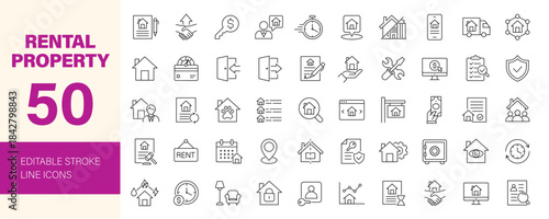 Rental property icon set. Editable line icons. Vector illustration.