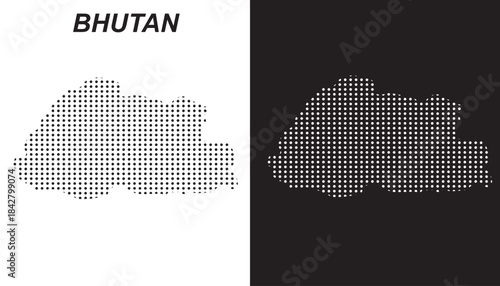 Bhutan Map Vector, South Asia Country Dotted Pattern Black and White Shapes, Bhutan Infographic Template, Editable EPS Bhutan Geography
