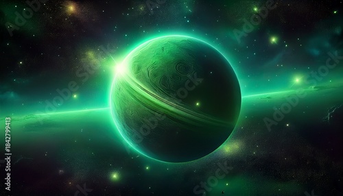 Wallpaper Mural green planet in a nebula a cosmic scene with radiant green stars generative ai Torontodigital.ca