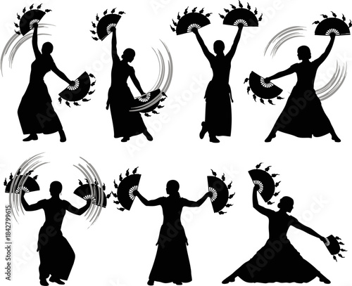 Flamenco Dancers with Fans Silhouettes