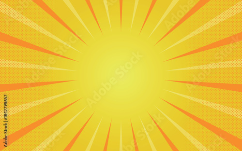 yellow orange Comics rays background with halftones. Vector summer backdrop illustrations stock illustration, blue sunburst background, sun rays background