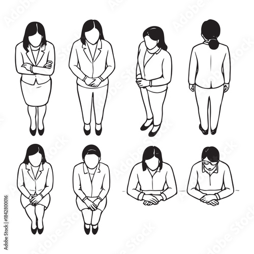 Top View Women Silhouettes – Business Figures CAD Line Set