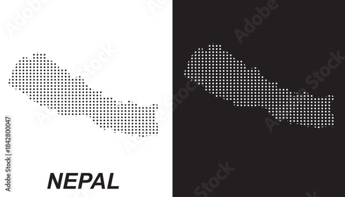 Nepal Map Vector, South Asia Country Dotted Pattern Black and White Shapes, Nepal Infographic Template, Editable EPS Nepal Geography