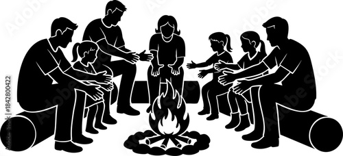 Family Camping by Fire Silhouettes