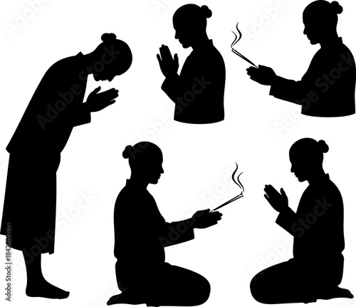 Spiritual People Praying Silhouettes