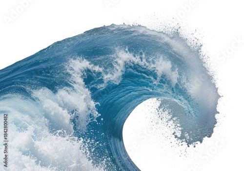 Fototapeta Naklejka Na Ścianę i Meble -  Powerful ocean wave crashing with white foam against a bright white background