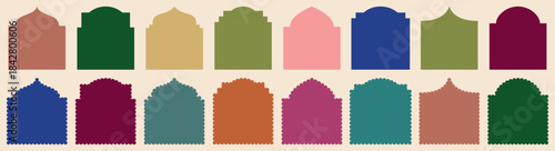 Islamic door and window frames shapes set. arabic muslim architecture design elements. ramadan frames. Set of islamic shape illustration design blank islamic shape template vector.