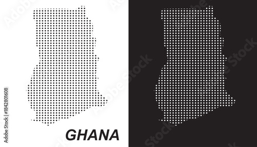 Ghana Map Vector, West Africa Country Dotted Pattern Black and White Shapes, Ghana Infographic Template, Editable EPS Ghana Geography
