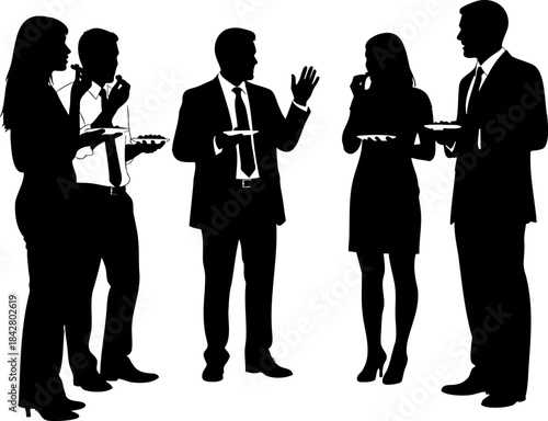 People Eating at Buffet Silhouette Vector Set