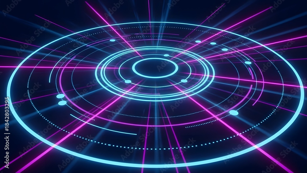Obraz premium Circular HUD interface with radiating neon light lines