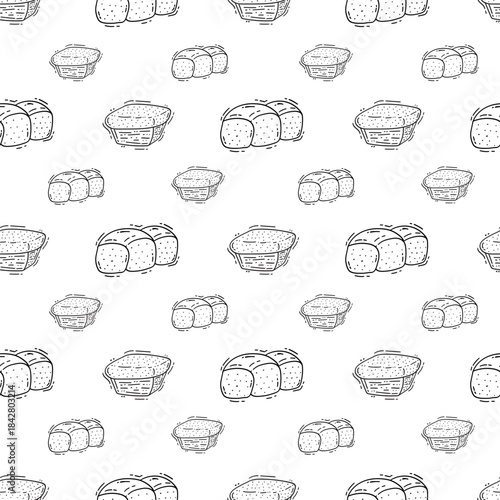 Hand Drawn Bread seamless pattern. Doodle Bakery pattern background