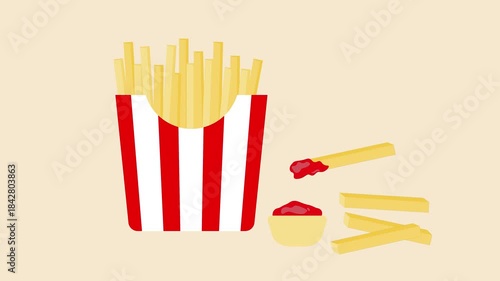 French fries fast food snack crispy potatoes slice frites with ketchup