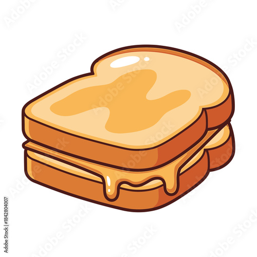 Melting Cheese Toast Illustration – Gooey Sandwich Food Vector Icon