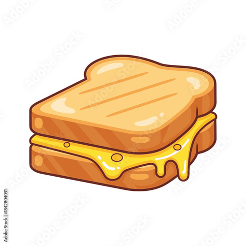 Melting Cheese Toast Illustration – Gooey Sandwich Food Vector Icon