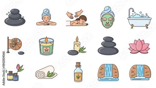 Collection of Spa and Wellness Icons for Relaxation.