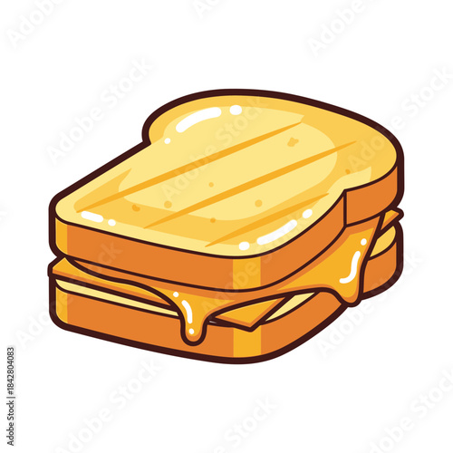 Melting Cheese Toast Illustration – Gooey Sandwich Food Vector Icon