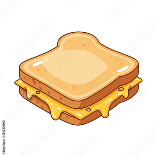 Melting Cheese Toast Illustration – Gooey Sandwich Food Vector Icon