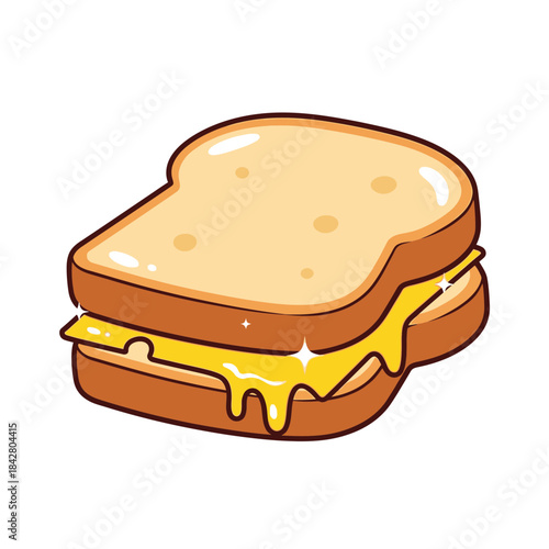 Melting Cheese Toast Illustration – Gooey Sandwich Food Vector Icon