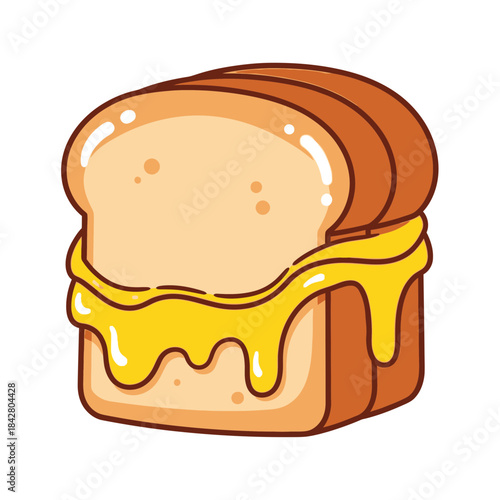 Melting Cheese Toast Illustration – Gooey Sandwich Food Vector Icon