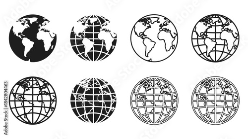 World Map Globe Icon Set – Earth Hemisphere Silhouette Vector Collection