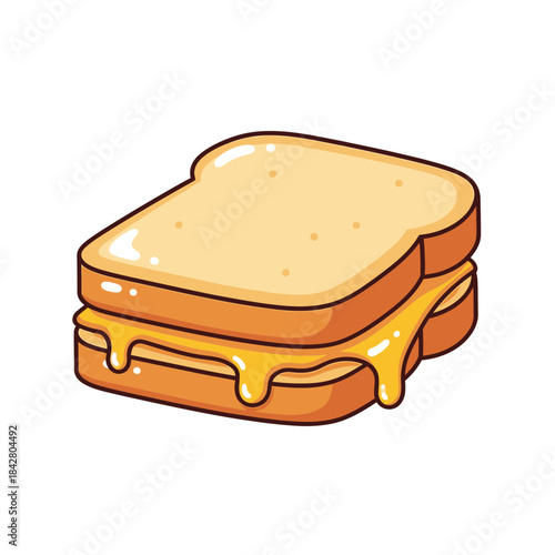 Melting Cheese Toast Illustration – Gooey Sandwich Food Vector Icon