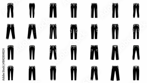 Collection of Black Denim Jeans Displayed in a Grid Pattern.