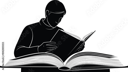 Person Reading Book Silhouette Illustration