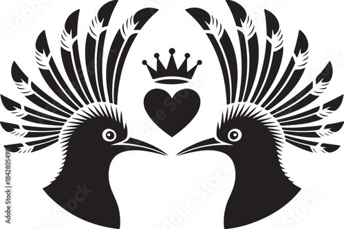 Royal Love Birds Silhouette with Heart and Crown – Elegant Romantic Vector Design