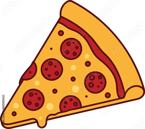 Pepperoni Pizza Slice Cartoon Illustration