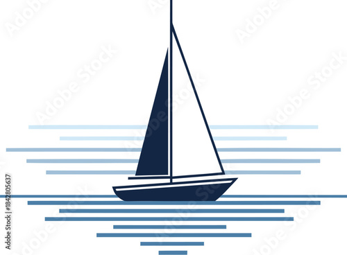 Minimalist Sailboat on Water Vector Art