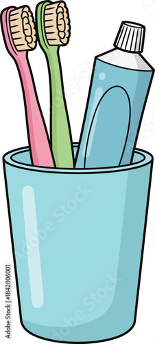 Toothpaste and toothbrush in a glass vector icon, toothbrush icon, toothbrush with toothpaste vector with white background