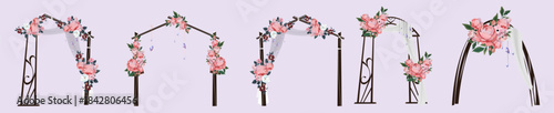 Wedding arch template flowers decor vector bundle set. event planning designs, banners, posters, greeting cards, and romantic celebration.