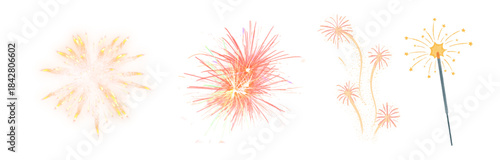 Diverse festive firework illustrations and sparkler for celebration design