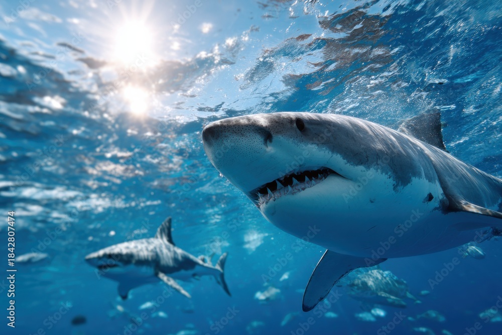 Fototapeta premium a school of sharks swimming around