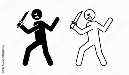 Stick figures with knives in aggressive stance facing each other