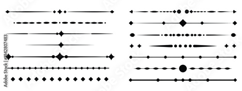 Decorative dividers set, including abstract geometric minimal dotted border text separator vector lines, ideal for page layout design, stylish accents, typography enhancement,