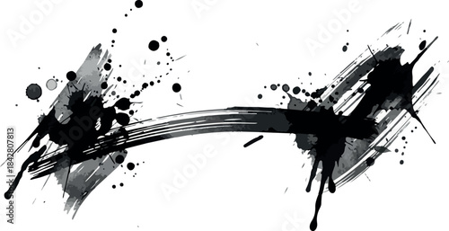 Artistic black ink splatter and brush stroke dumbbell graphic on a white background, representing strength and fitness.