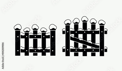 Black and white illustration of broken picket fence sections