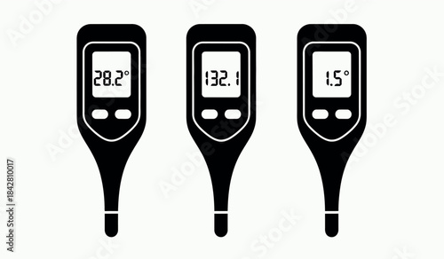 Three digital thermometers with temperature readings displayed