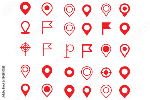 Location map pin icons set. Modern map marker collection. Pinpoint. Location pin icon. Map pin place marker. Map marker pointer icon. GPS location symbol. Flat style vector