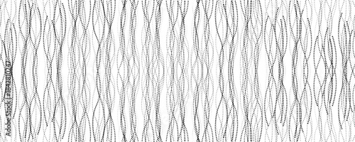 Simple waves with continuous wavy dot lines. Hand-drawn lines, fine patterns, web design, greeting cards, textiles, technology backgrounds.