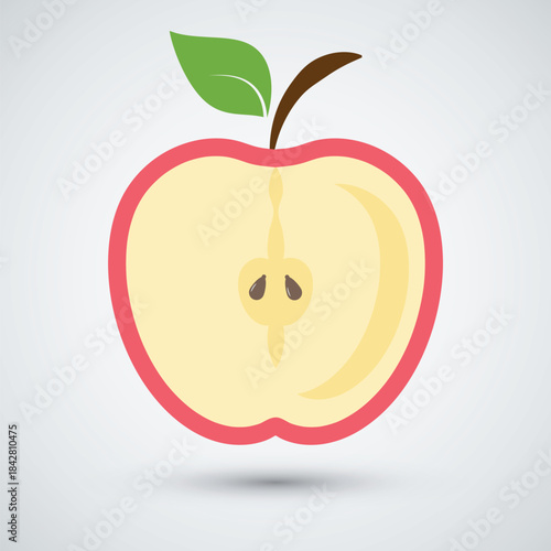 Red apple vector healthy sweet fruit half apple illustration