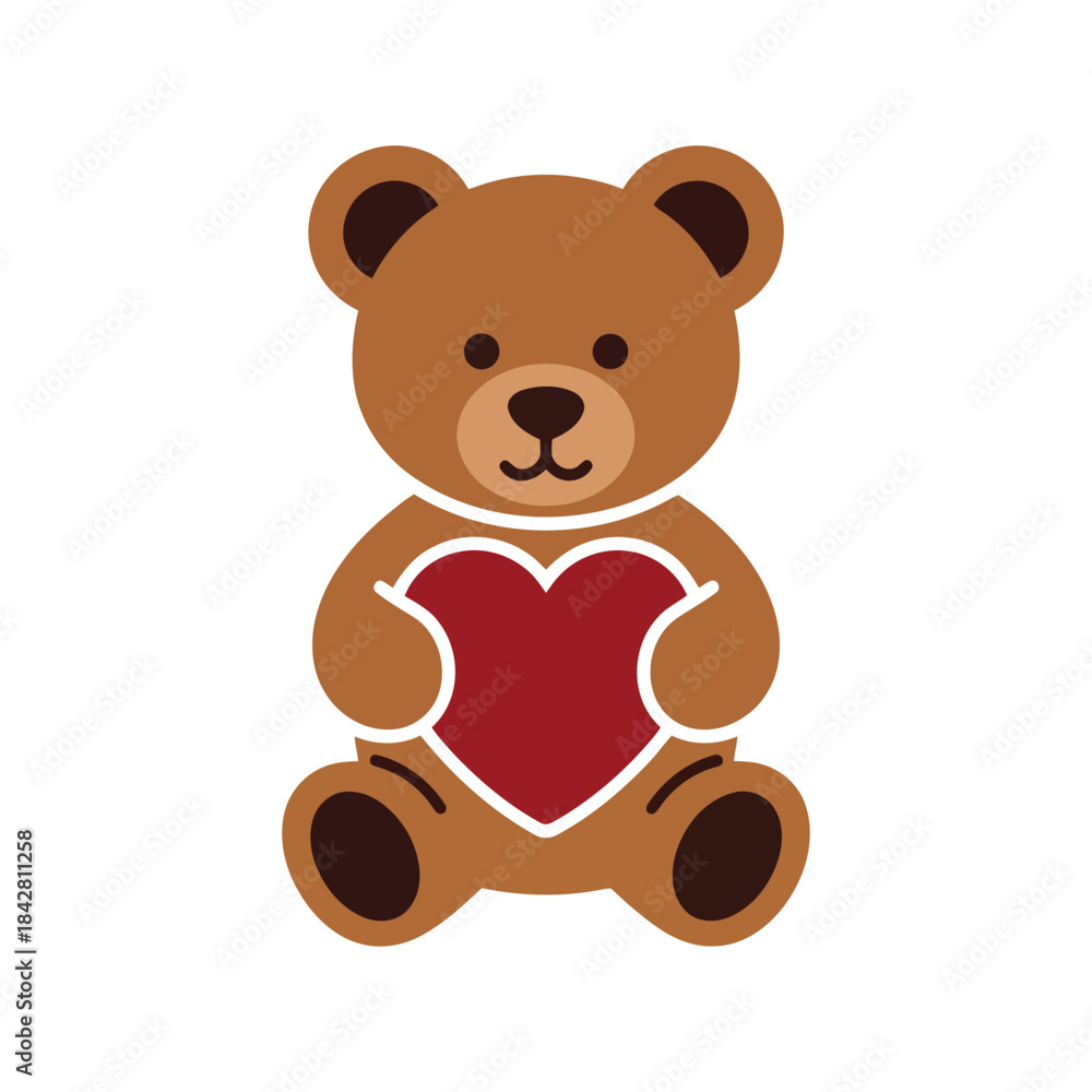 Obraz premium Cute Cartoon Teddy Bear Holding Heart Icon for Children's Design, Valentine's Day, Nursery Decor, and Sweet Gifts