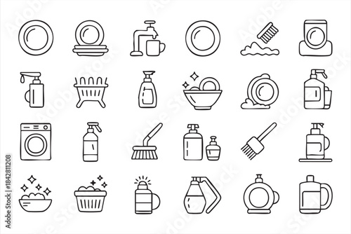 Dishwashing and cleaning symbols for kitchen hygiene and home care design